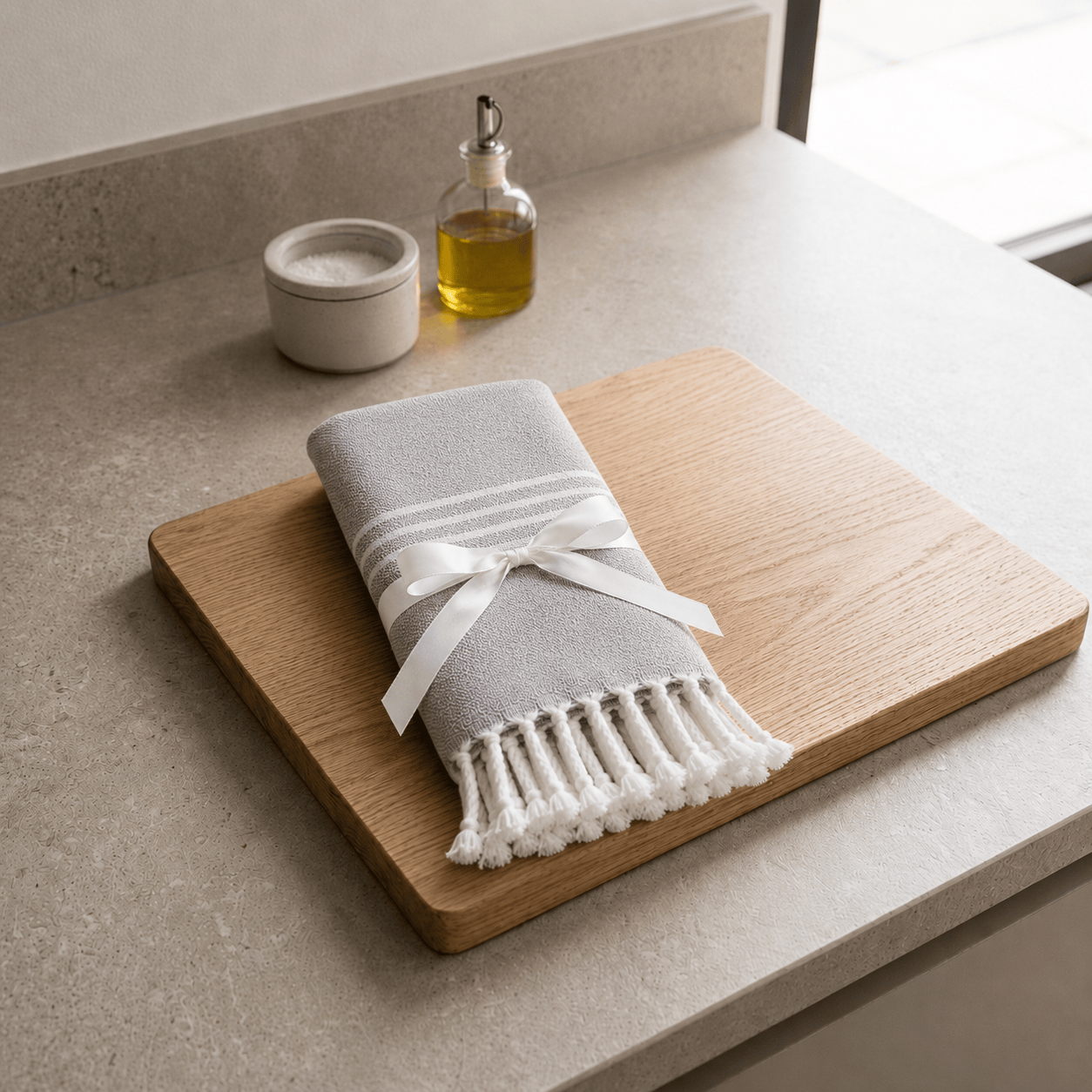 TURKISH Hand Towel with Tassels 100% Cotton - Light Grey