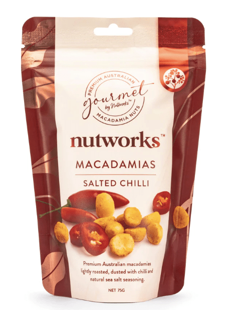 NUTWORKS Macadamias - 70% dark chocolate & salted chilli 75g