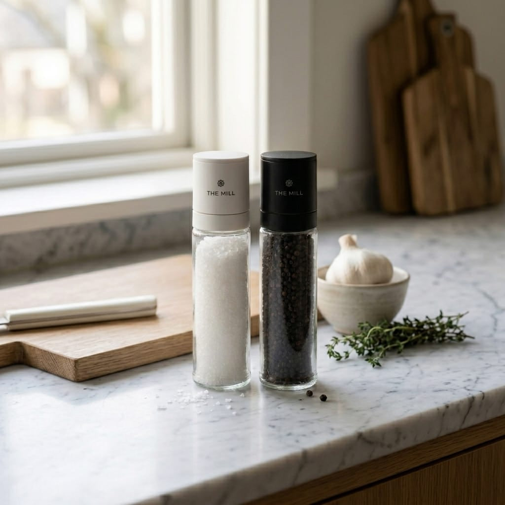 THE MILL Reuseable Sea Salt & Black Pepper Grinders
