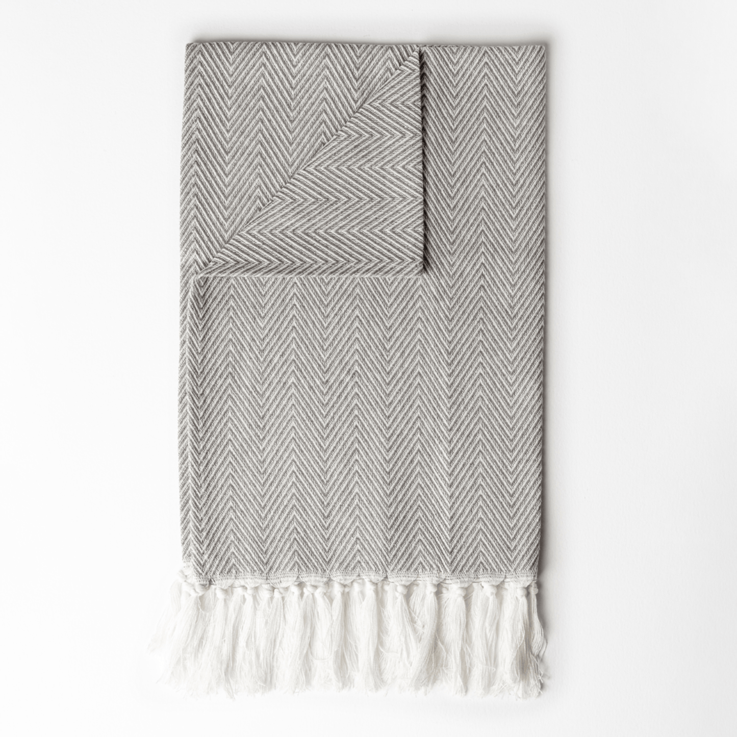 TURKISH Hand Towel with Tassels 100% Cotton - Light Grey