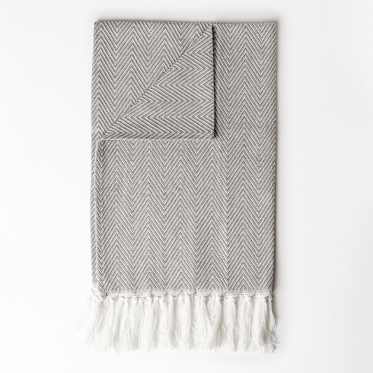 TURKISH Hand Towel with Tassels 100% Cotton - Light Grey