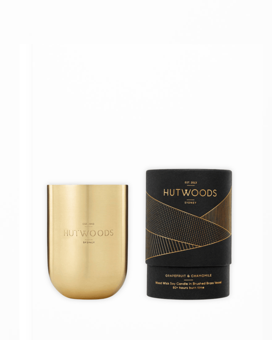 Hutwoods Luxury Brushed Gold Brass Candle - Grapefruit & Chamomile - 350g