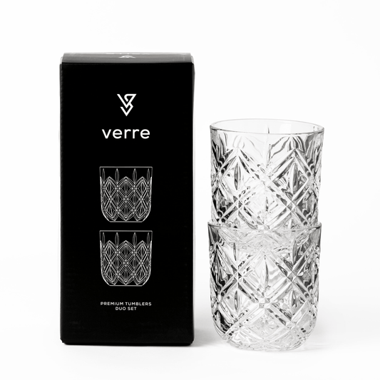 VERRE European Etched Glass, Tumbler Set - 2pc Black Gift Box