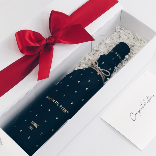 Ellar Boutique custom branded recruitment corporate gift - A sophisticated bottle of Posh Plonk Koonunga Hill wine with branded gift card 6