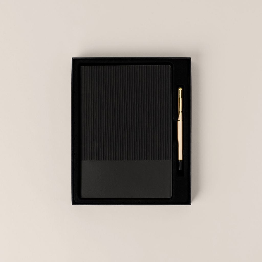 black notebook and pen gift set