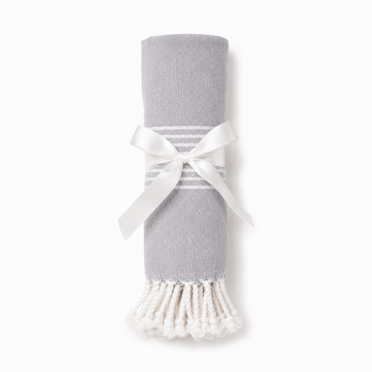 TURKISH Hand Towel with Tassels 100% Cotton - Grey