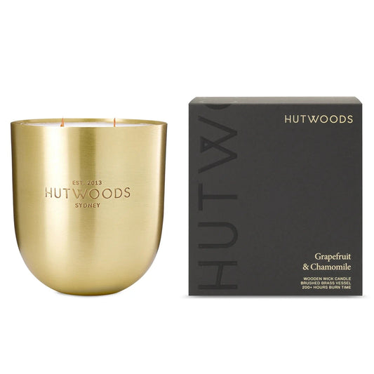 Hutwoods Luxury Brushed Gold Brass Candle - Grapefruit & Chamomile - 350g