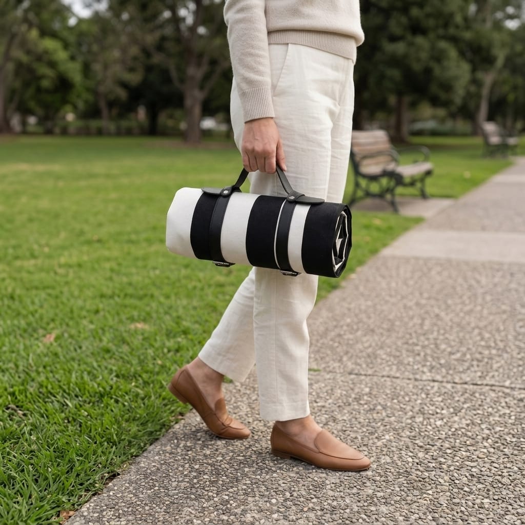 AQUANORD Picnic Travel Rug - Black & White Stripe
