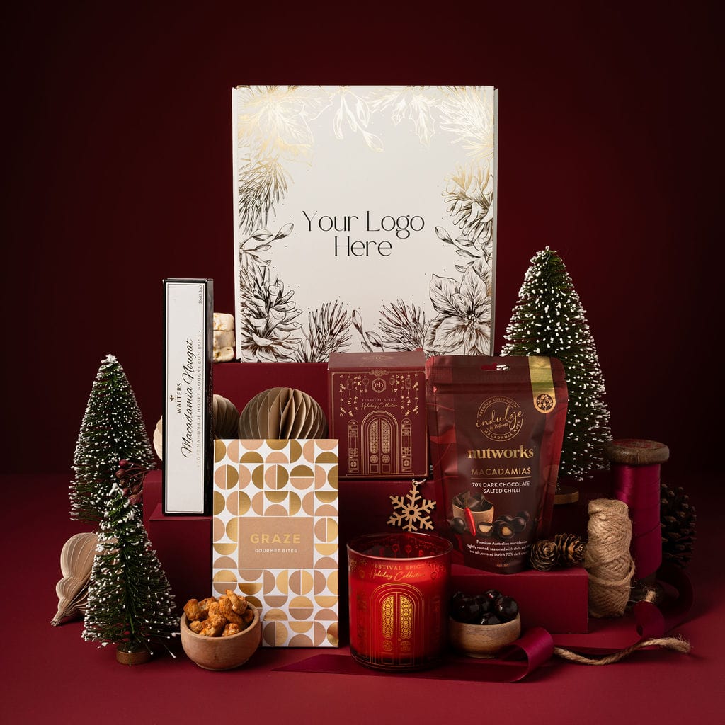 red christmas gift contents with chocolate