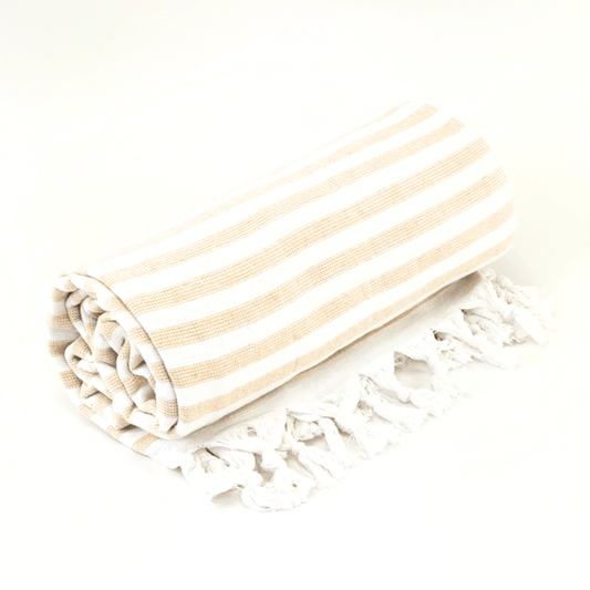 Deluxe Large Turkish Beach Towel - Striped Beige