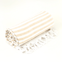 TURKISH Deluxe Large Beach Towel - Striped Beige
