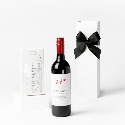 Image of Luxury Corporate Gift: Penfolds Perfect Pair Settlement Gift. A refined gift box showcasing the pinnacle of luxury, featuring a prestigious bottle of Penfolds wine and an array of artisanal delicacies. An extraordinary choice for corporate gifting.
